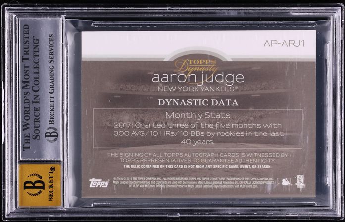 2018 Topps Dynasty Gold Aaron Judge TAG PATCH AUTO 1/1 #AP-ARJ1 BGS 8.5 NM-MT+