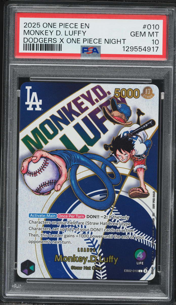 2025 One Piece Promo Dodgers X Night Leader Monkey D. Luffy #EB02-010 PSA 10 GEM MINT