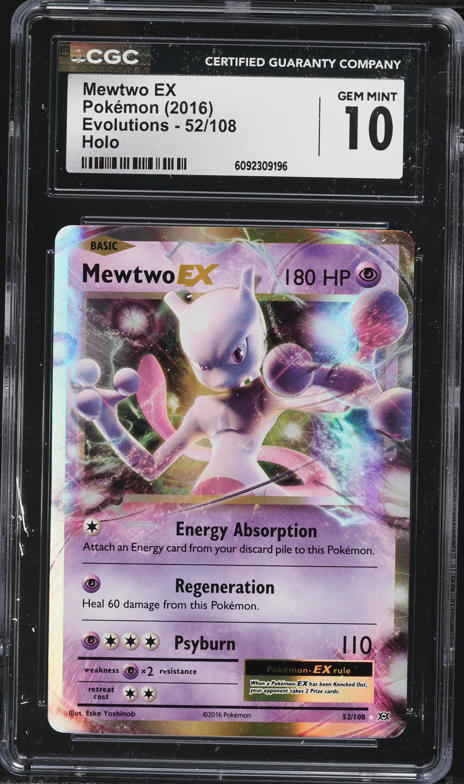 2016 Pokemon XY Evolutions Holo Mewtwo EX #52 CGC 10 GEM MINT on