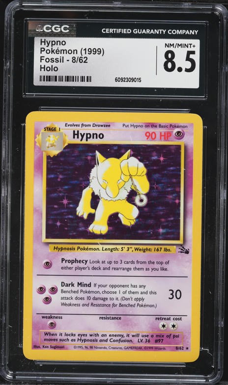 1999 hypno pokemon card - 23/62 Non-Holo Rare The acceptable range of cards within the Near Mint condition includes both cards with no imperfections and cards with a few slight imperfections Sold at Auction: Lot of