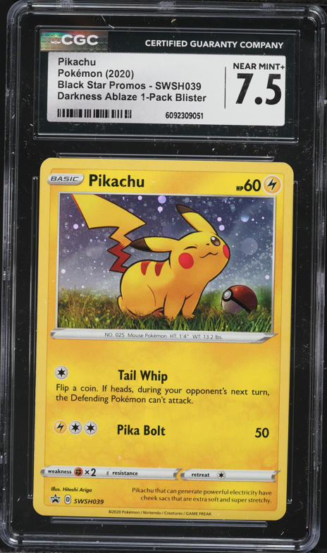 2020 Pokemon Sword & Shield Promo Darkness Ablaze Holo Pikachu #SWSH039 CGC 7.5 NRMT+