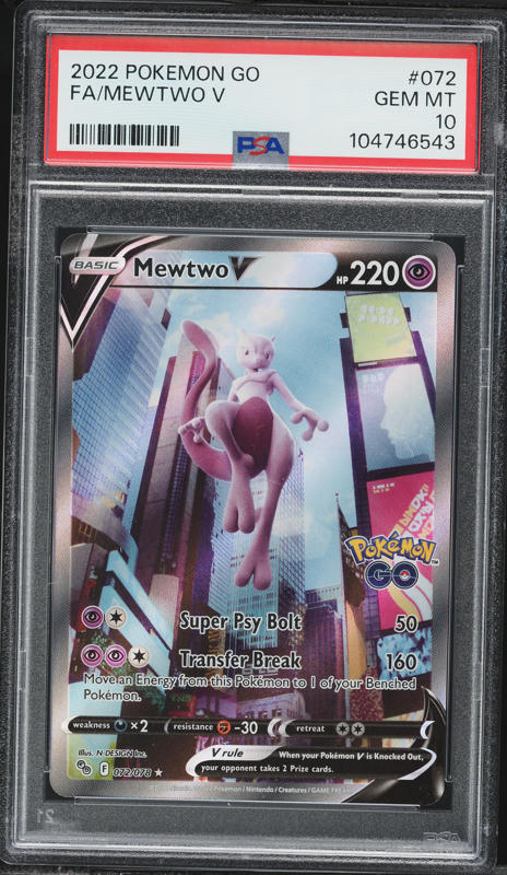 2022 Pokemon Sword & Shield Pokemon GO Full Art Mewtwo V #72 PSA 10 GEM MINT