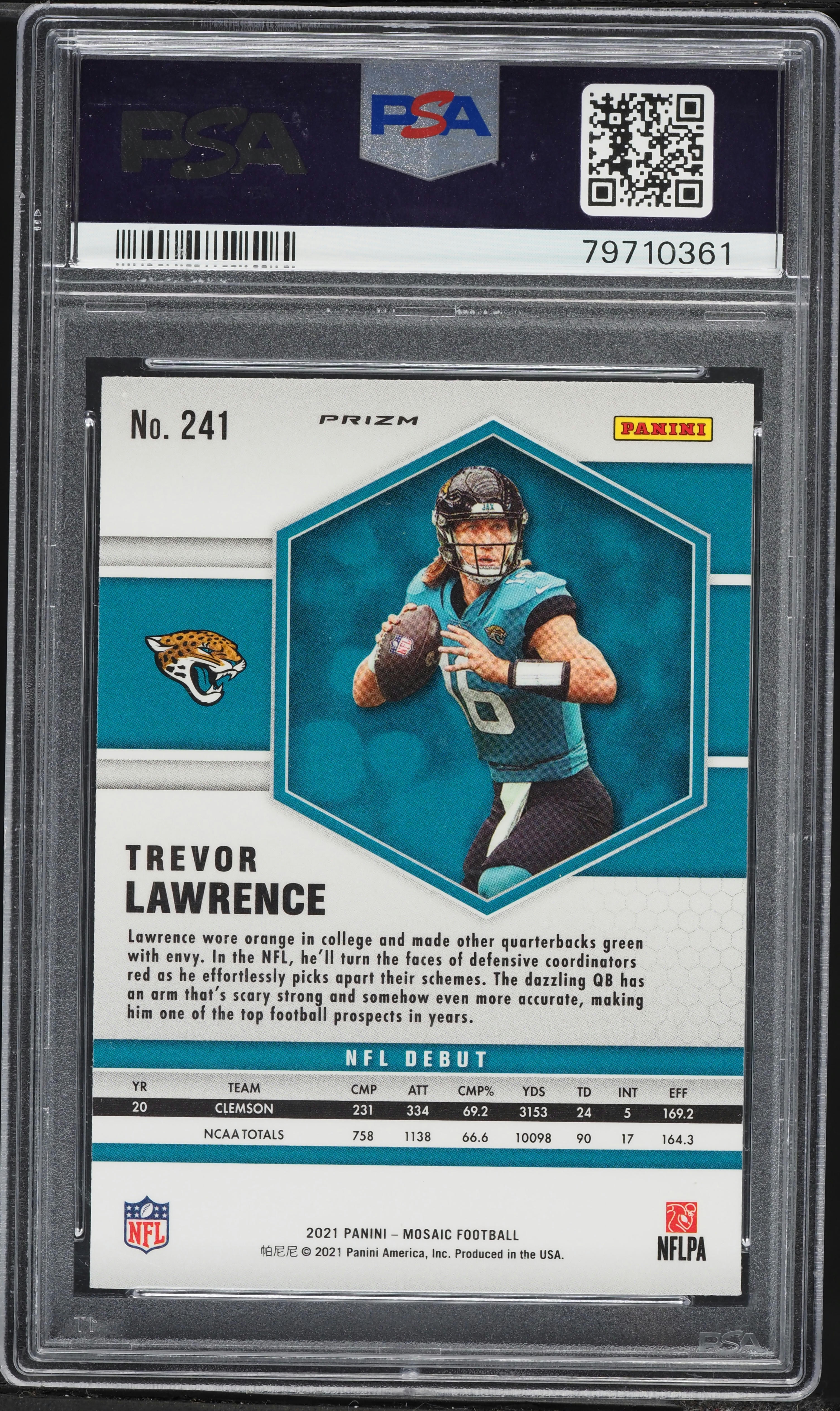 2021 Panini Mosaic Green Prizm Trevor Lawrence ROOKIE #241 PSA 10