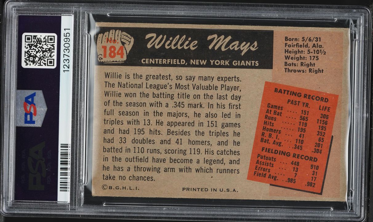 1955 Bowman Willie Mays #184 PSA 2.5 GD+