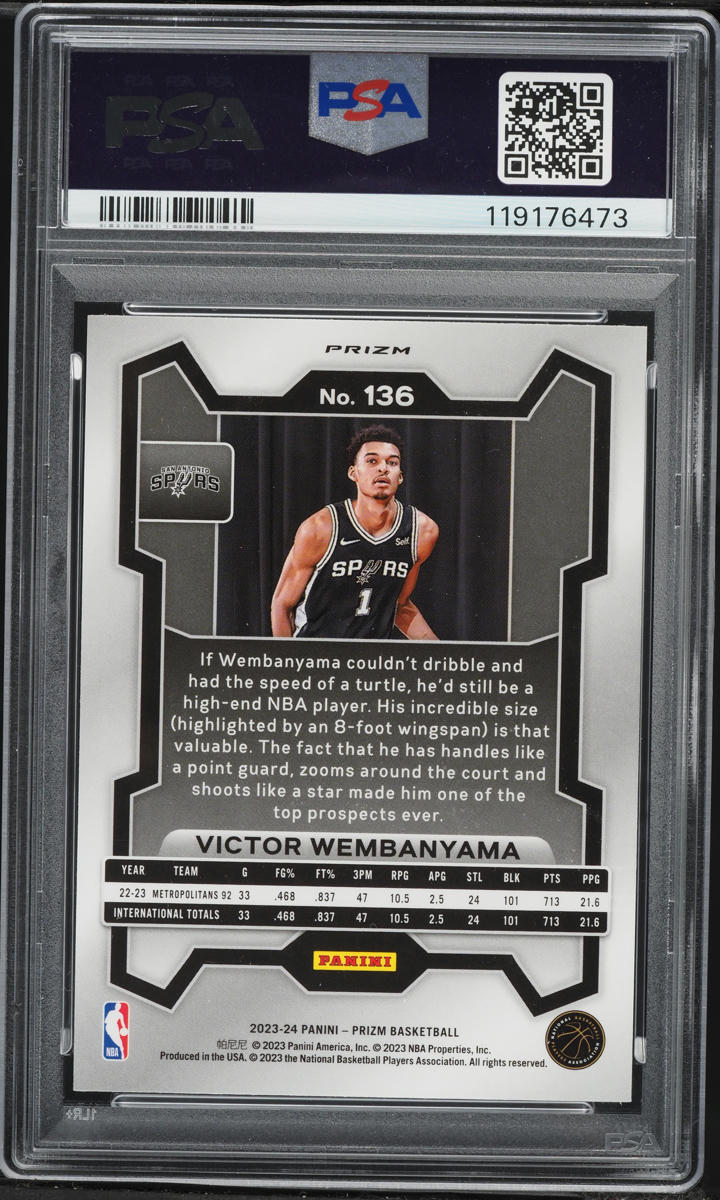 2023 Panini Prizm Pink Ice Victor Wembanyama ROOKIE #136 PSA 10 GEM MINT