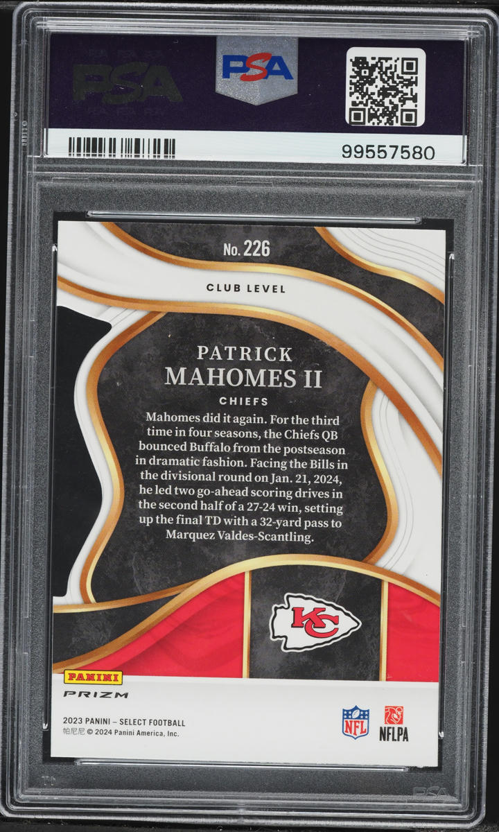2023 Select Club Level Die-Cut Black Red Prizm Patrick Mahomes II #226 PSA 10 GEM MINT