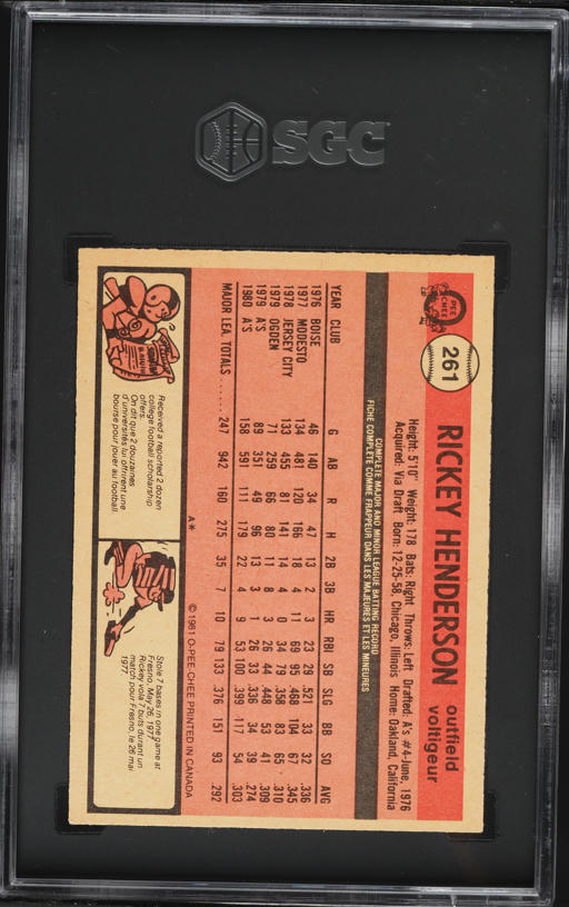 1981 O-Pee-Chee Rickey Henderson #261 SGC 7.5 NRMT+ on Fanatics