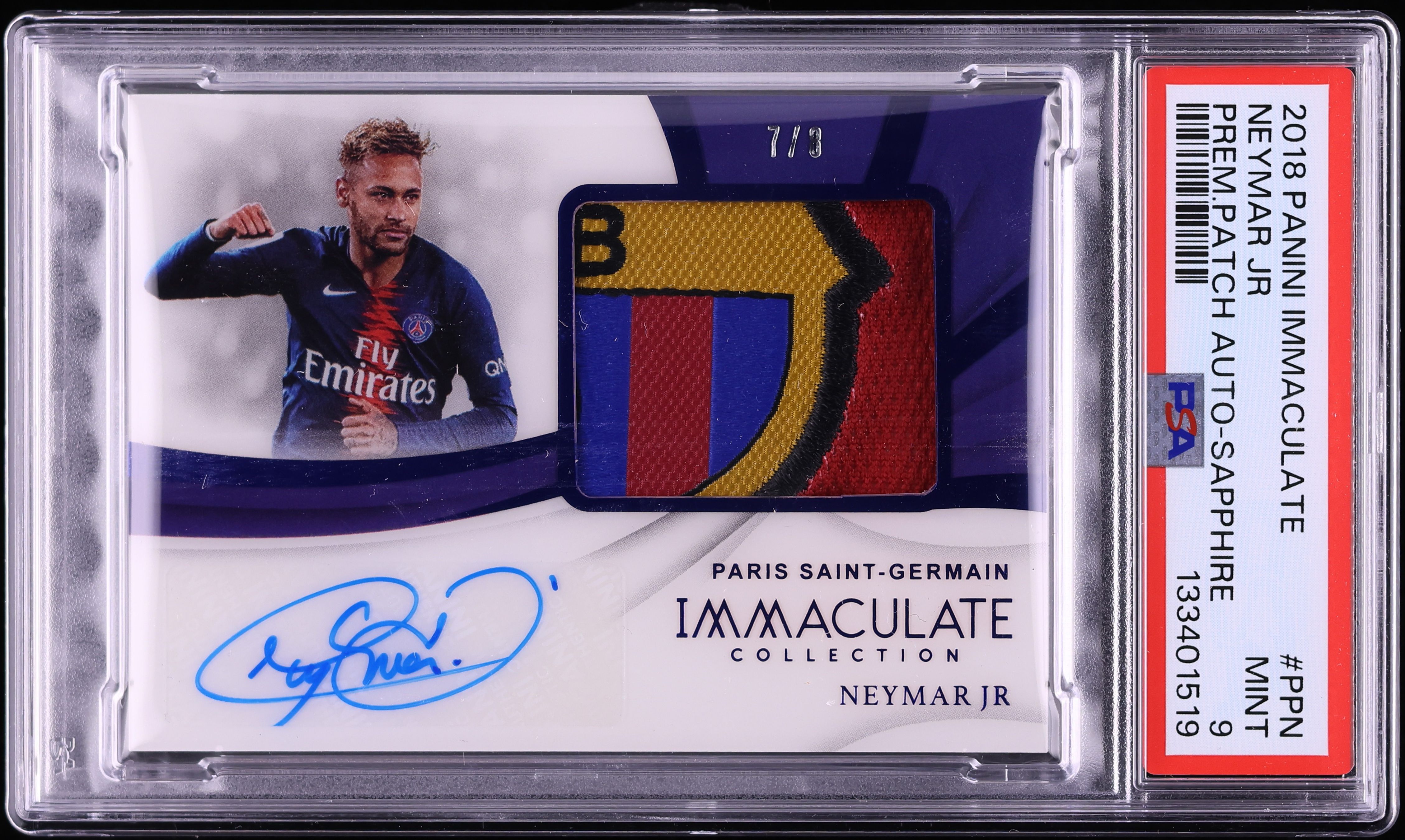 2018 Immaculate Premium Sapphire Neymar Jr PATCH AUTO /8 #PP-N PSA