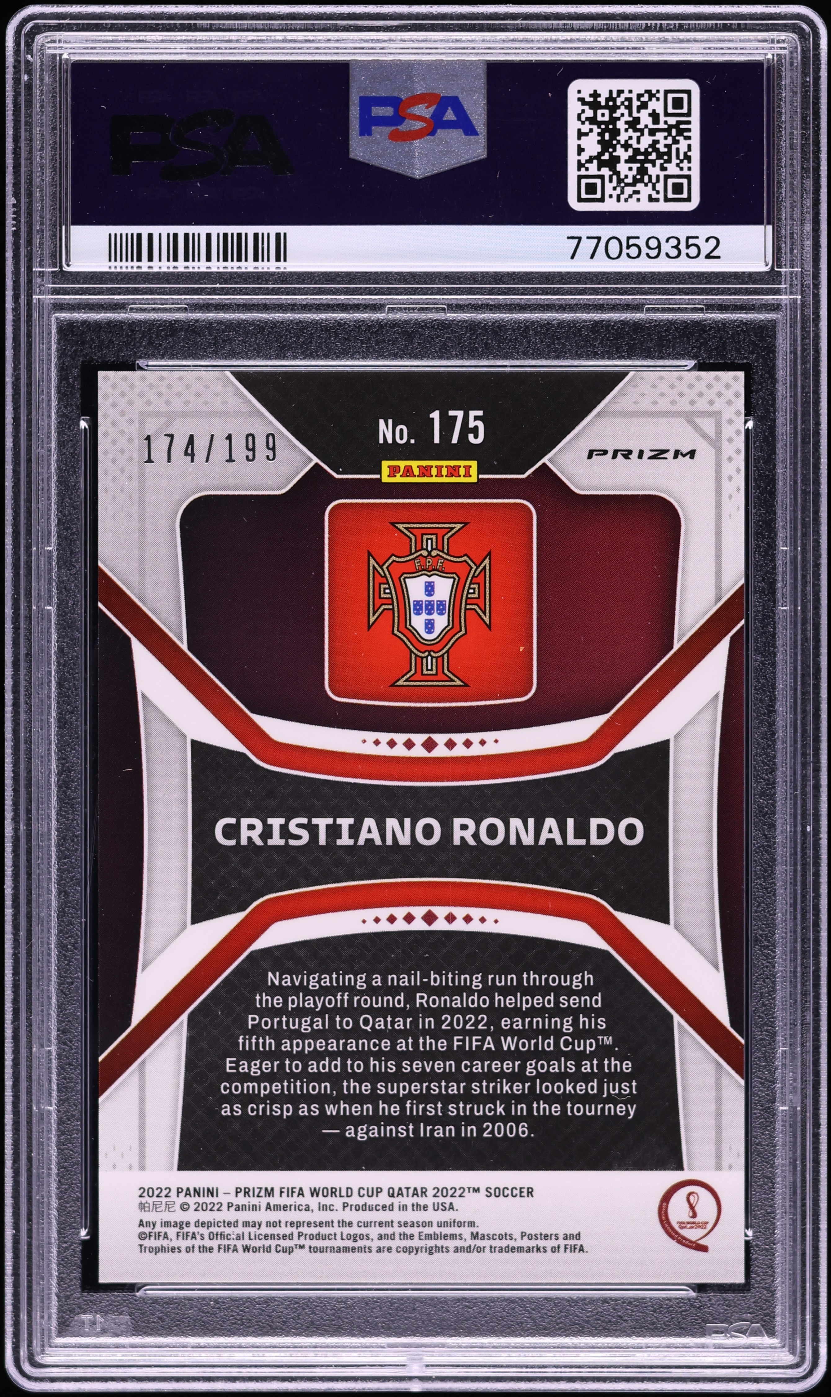 2022 Panini Prizm World Cup Qatar Purple Cristiano Ronaldo /199