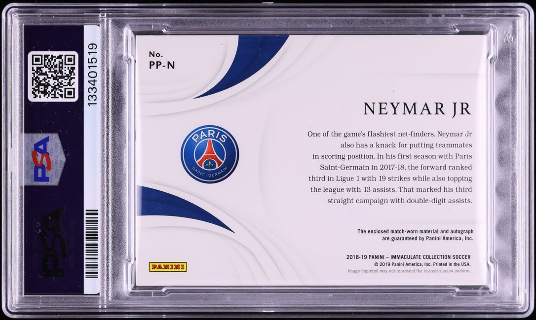 2018 Immaculate Premium Sapphire Neymar Jr PATCH AUTO /8 #PP-N PSA