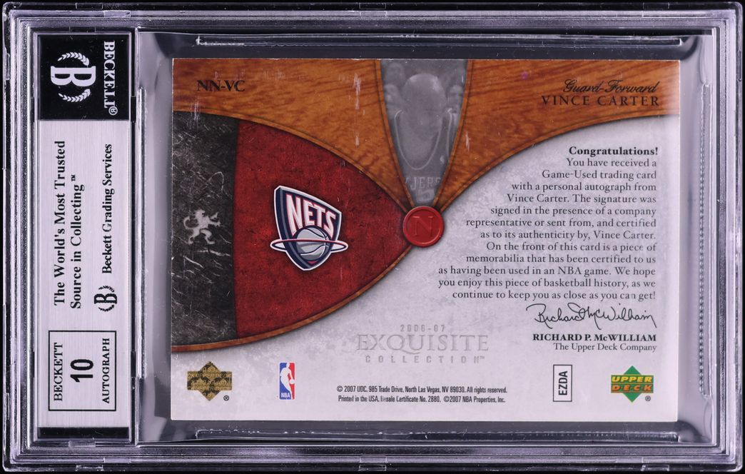 2006 Exquisite Collection Noble Nameplates Vince Carter PATCH AUTO /25 BGS 8.5 NM-MT+