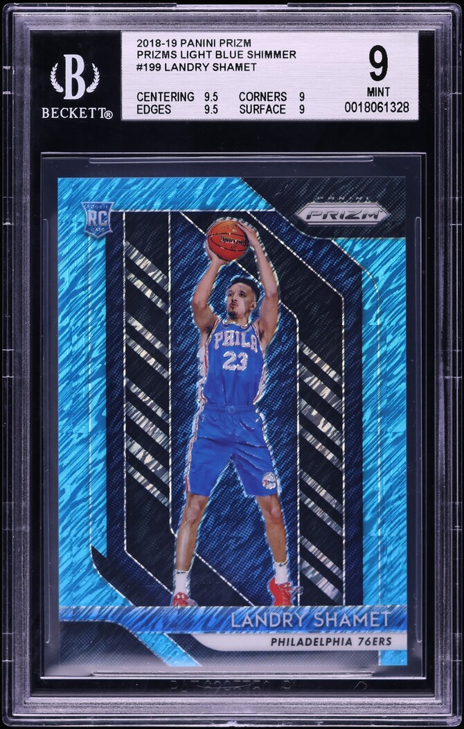 2018 Panini Prizm Light Blue Shimmer Landry Shamet ROOKIE /7 #199 BGS 9 MINT