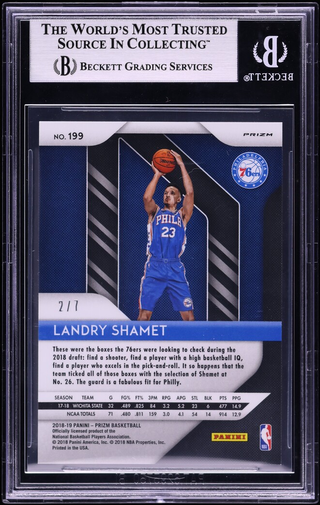 2018 Panini Prizm Light Blue Shimmer Landry Shamet ROOKIE /7 #199 BGS 9 MINT