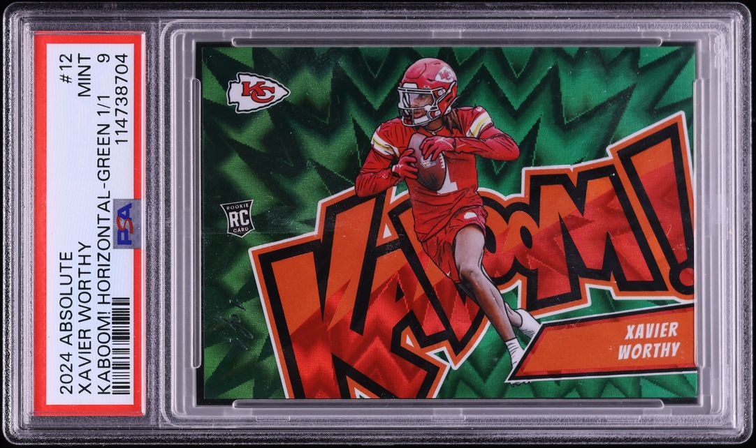 2024 Absolute Kaboom! Horizontal Green Xavier Worthy ROOKIE 1/1 #12 PSA 9 MINT
