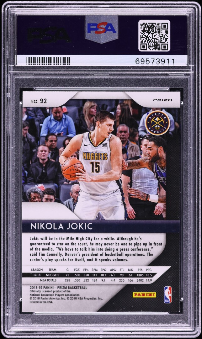 2018 Panini Prizm Choice Tiger Stripe Nikola Jokic #92 PSA 9 MINT