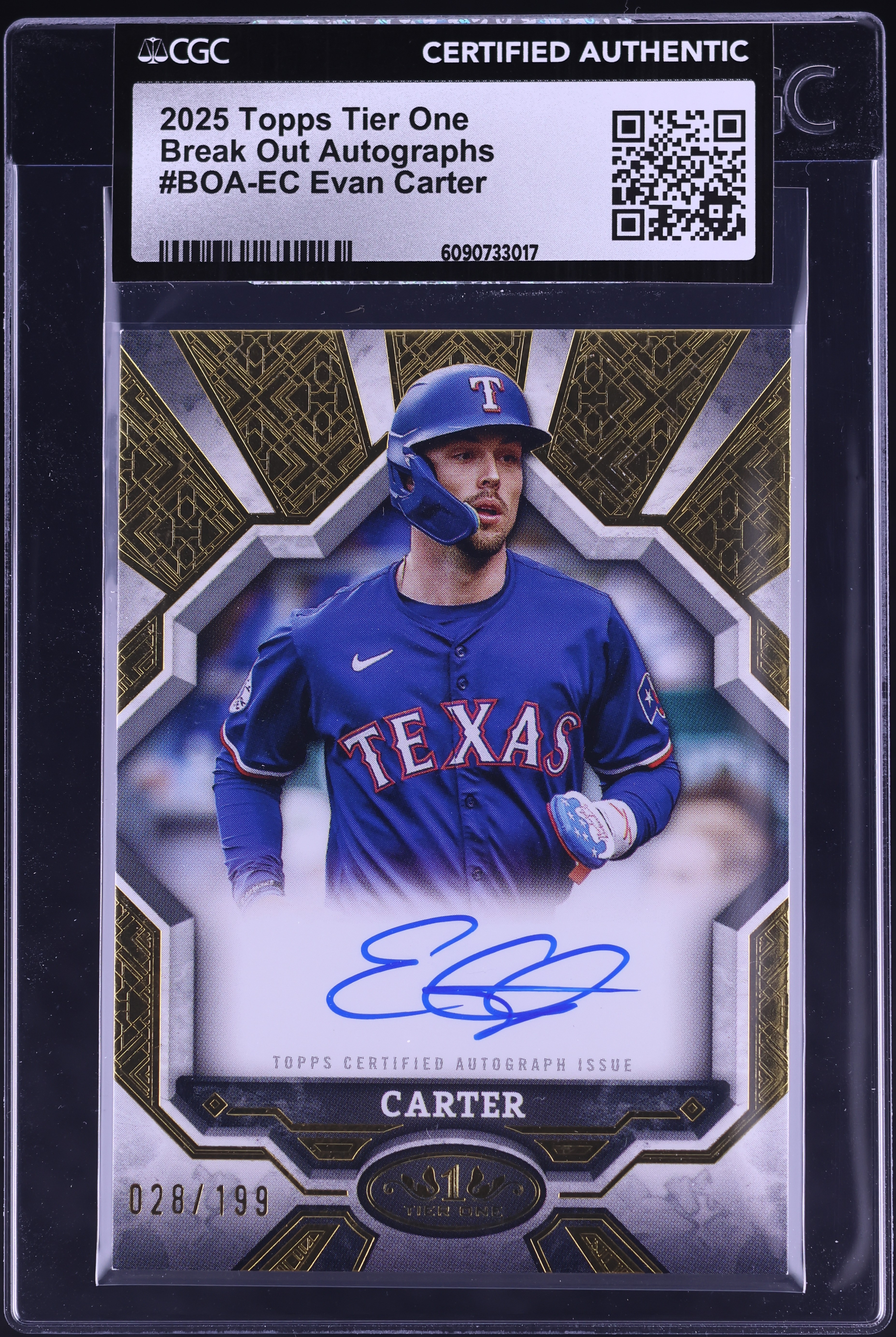 2025 Topps Tier One Break Out Evan Carter AUTO /199 #BOA-EC CGC