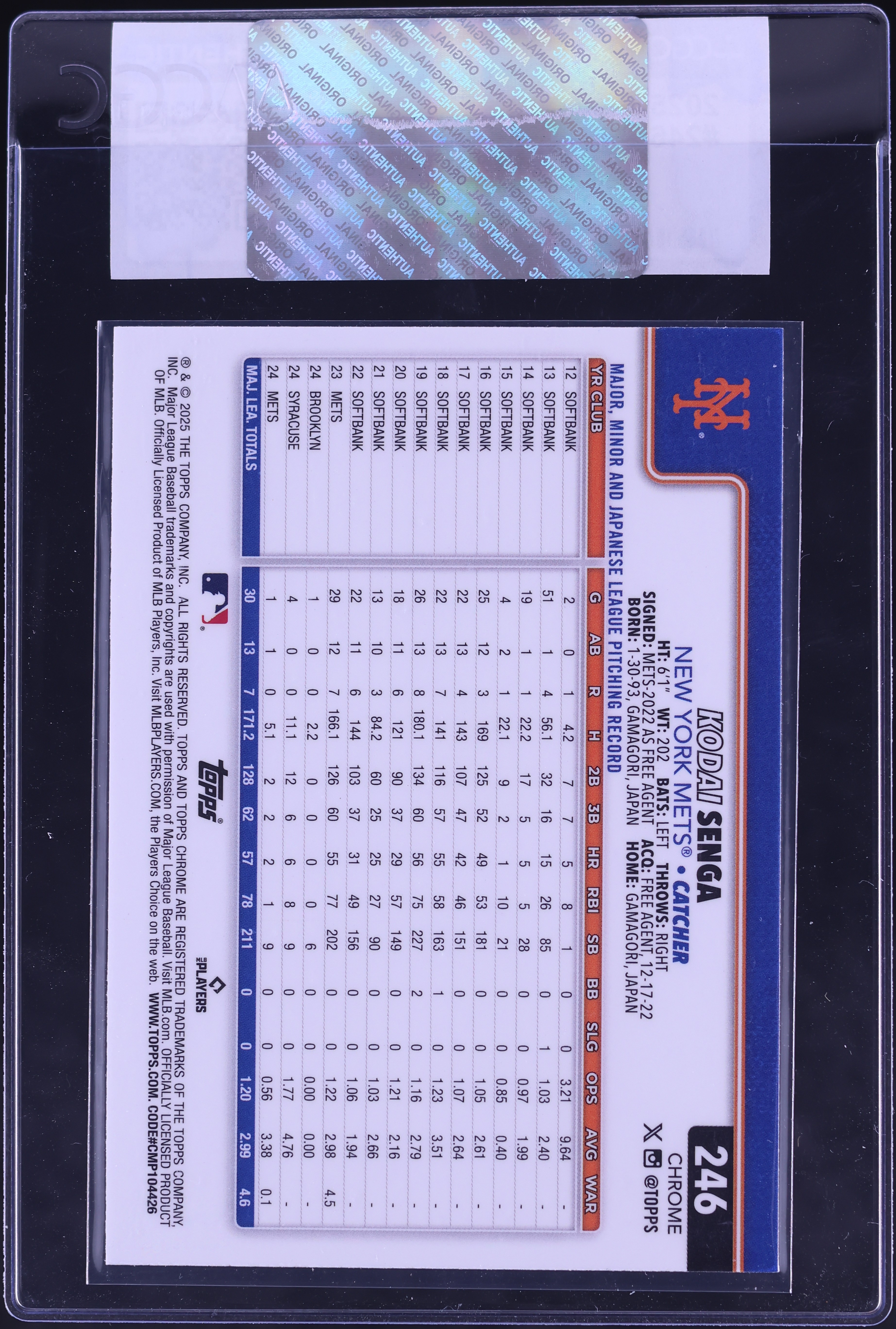 2025 Topps Chrome Kodai Senga #246 CGC AUTH on Fanatics Collect