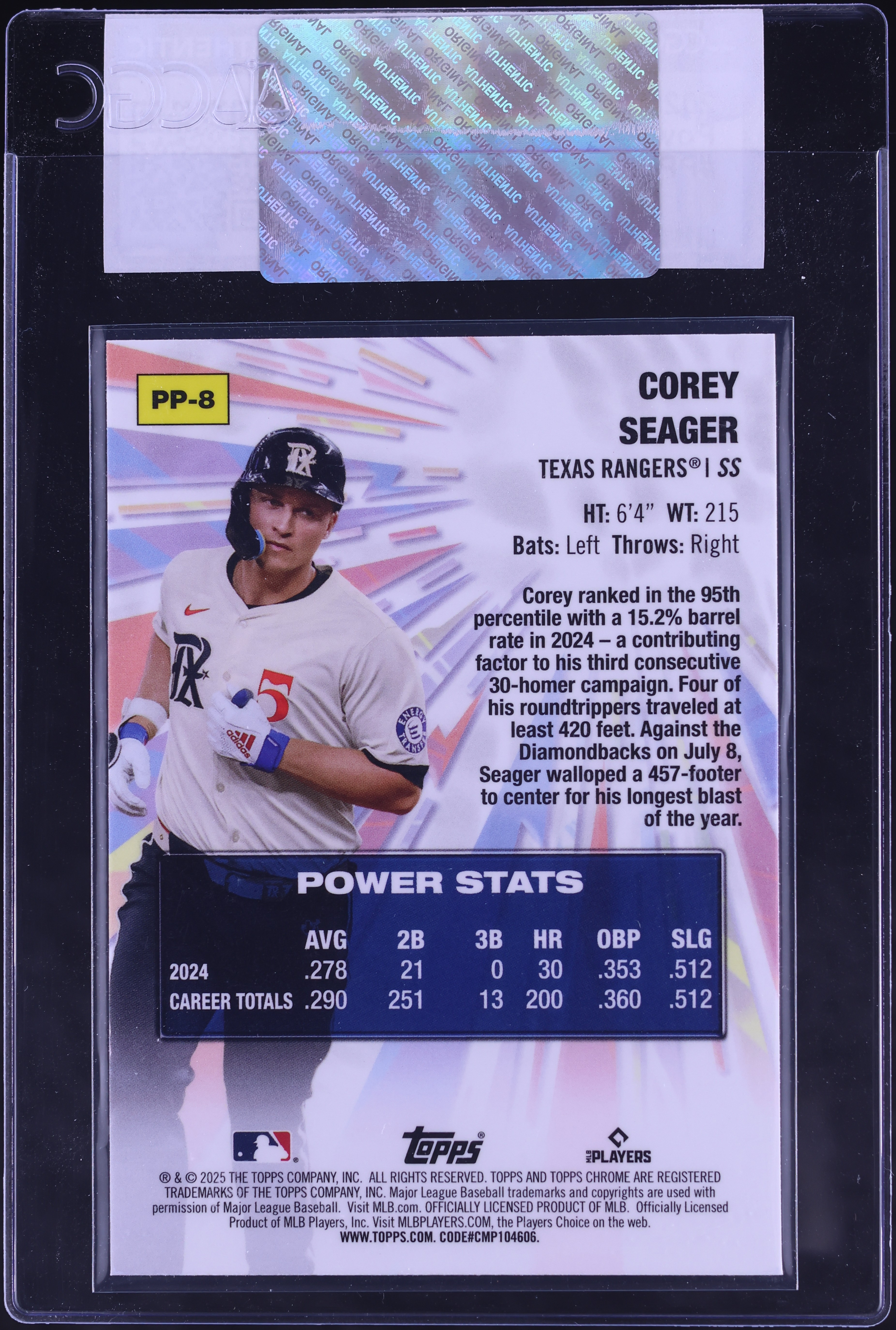 2025 Topps Chrome Power Players Corey Seager #PP-8 CGC AUTH on
