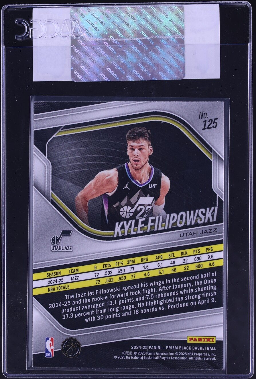 2024 Panini Prizm Black Kyle Filipowski ROOKIE #125 CGC AUTH on
