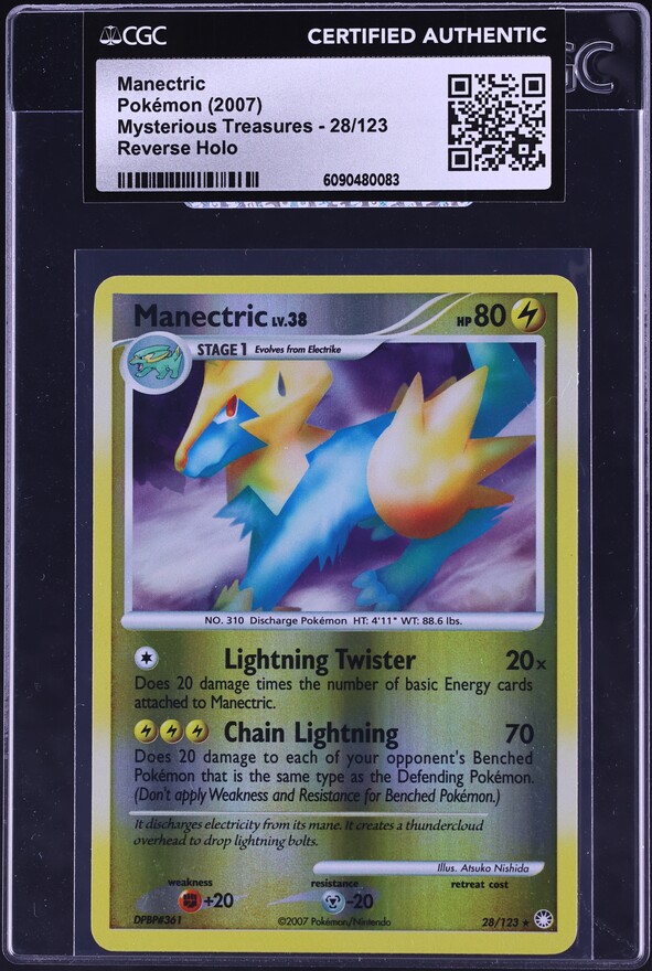 2007 Pokemon Diamond & Pearl Mysterious Treasures Reverse Holo Manectric #28 CGC AUTH