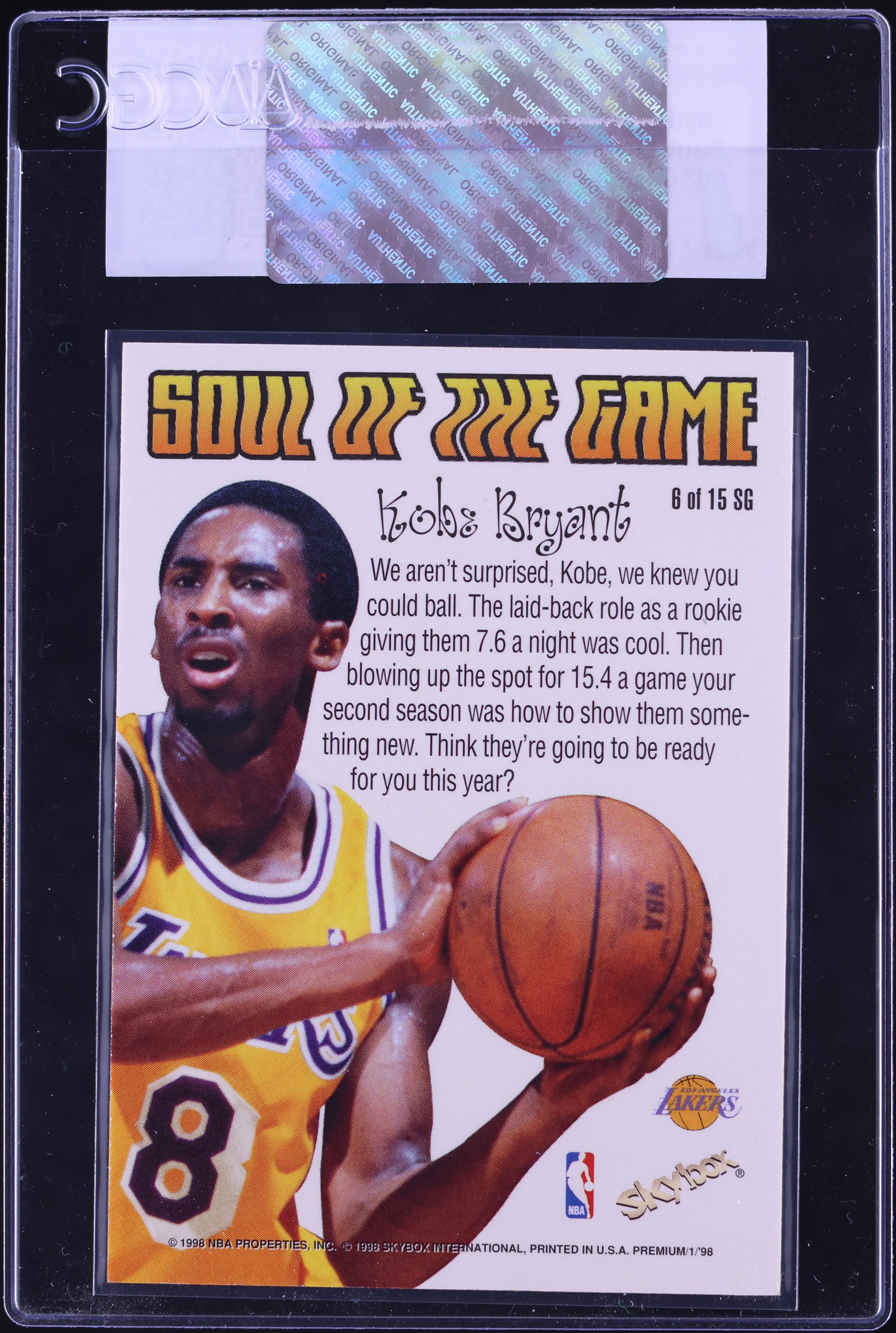 1998 Skybox Premium Soul Of The Game Kobe Bryant #6SG CGC AUTH on