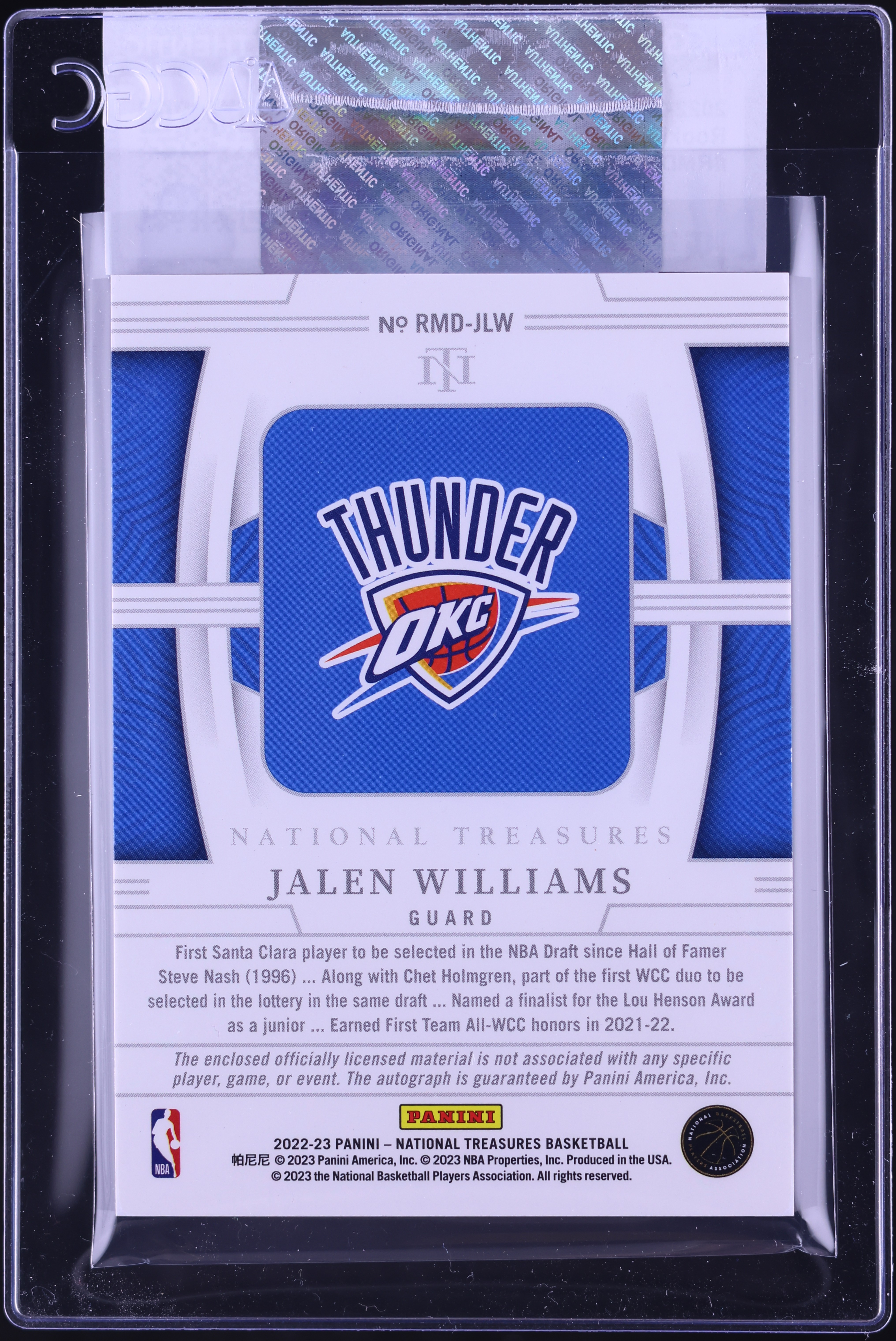 2022 National Treasures Dual Jalen Williams ROOKIE PATCH AUTO /99 