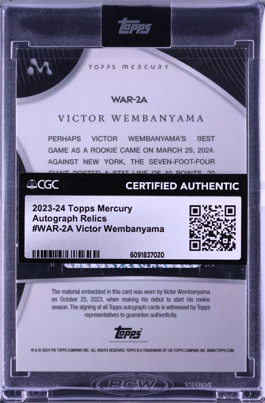 2023 Topps Mercury Victor Wembanyama ROOKIE DEBUT PATCH AUTO /99 #WAR-2A CGC AUTH