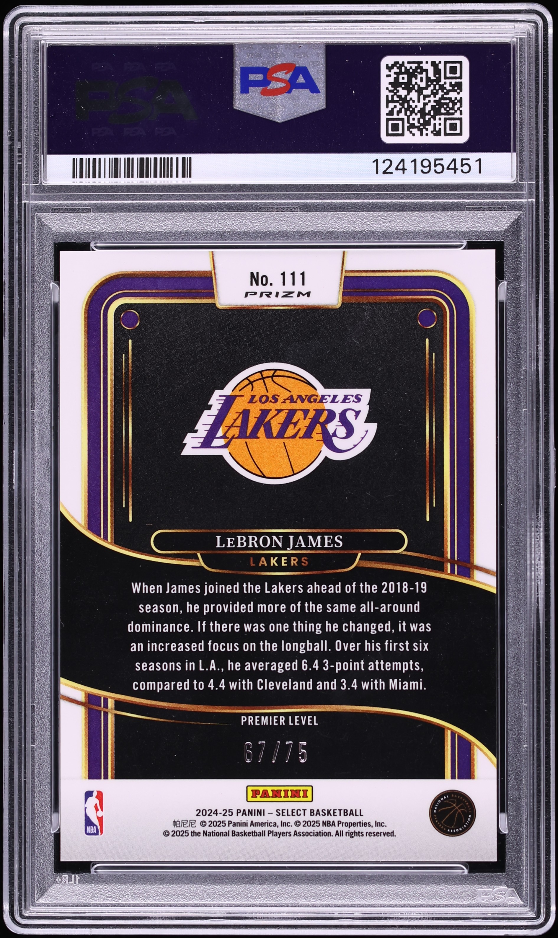 2024 Select Premier Level Neon Green Prizm LeBron James /75 #111