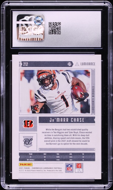 2021 Panini Chronicles Luminance Ja'Marr Chase ROOKIE #212 CGC 8 NM-MT