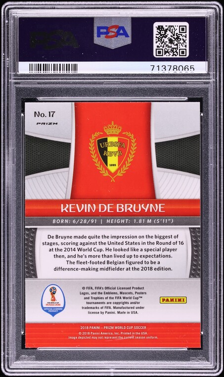 2018 Panini Prizm World Cup Silver Kevin De Bruyne #17 PSA 10 GEM MINT