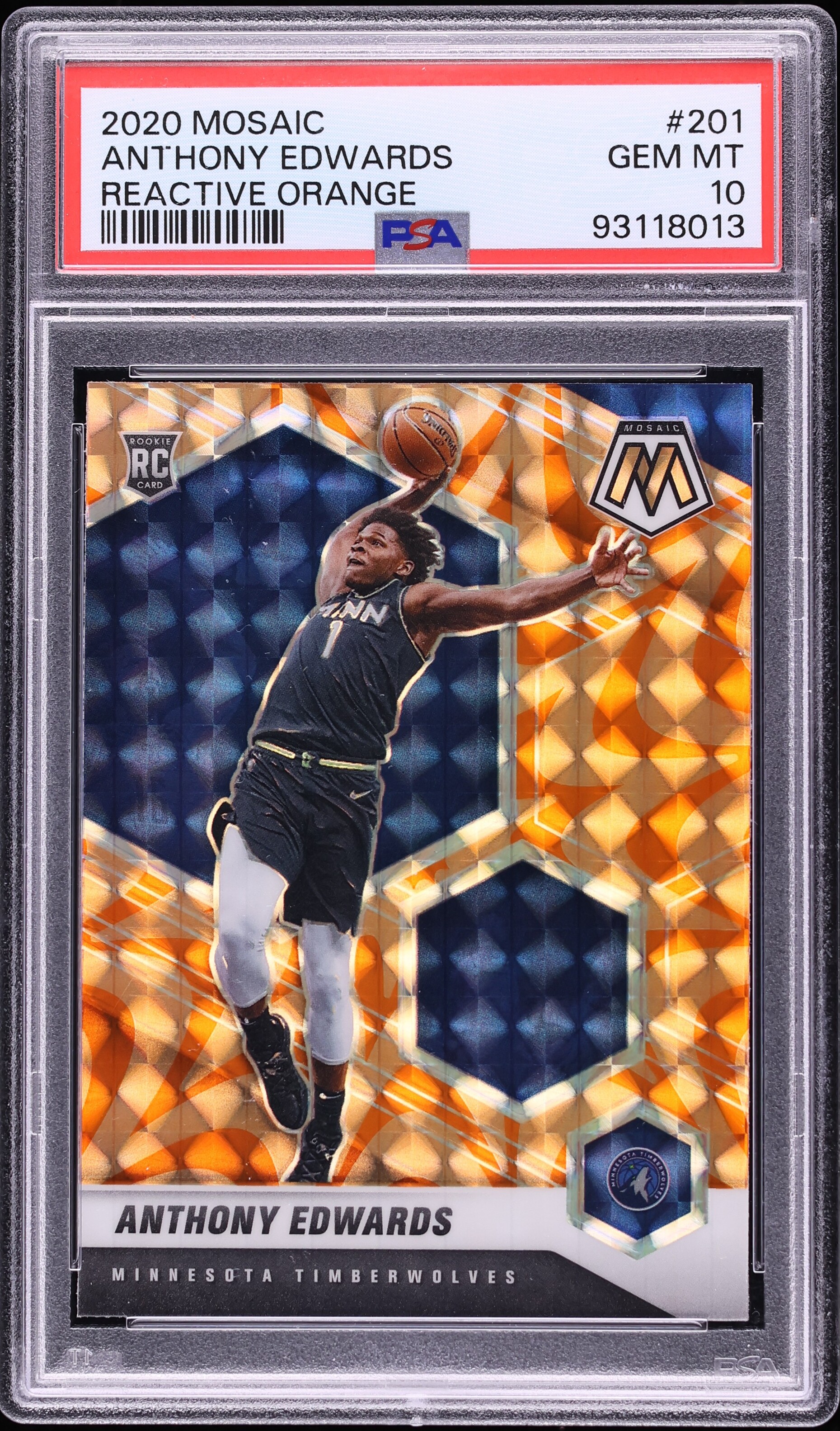 2020 Panini Mosaic Reactive Orange Anthony Edwards ROOKIE #201 PSA