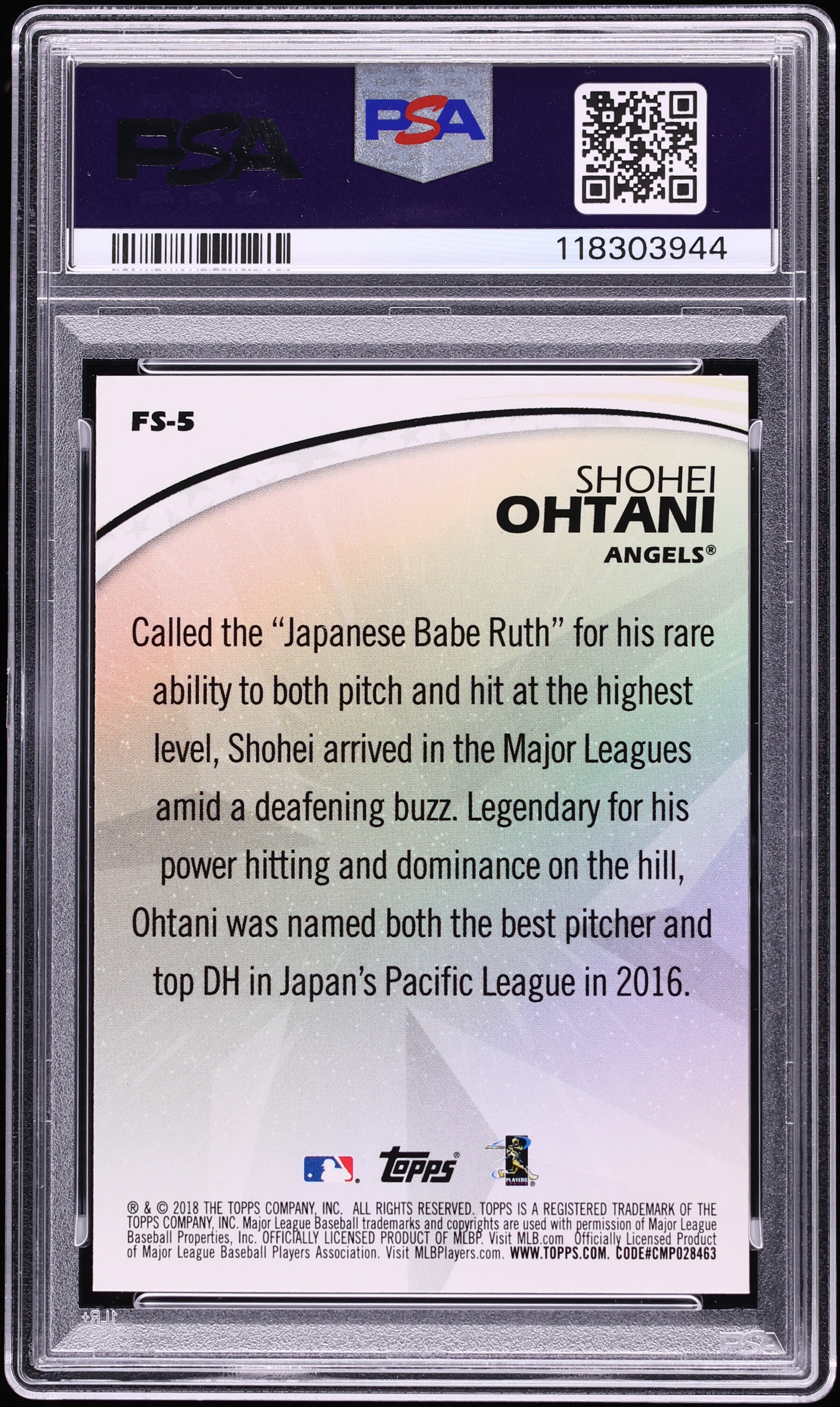 2018 Topps Future Stars Blue Shohei Ohtani ROOKIE #FS-5 PSA 10 GEM