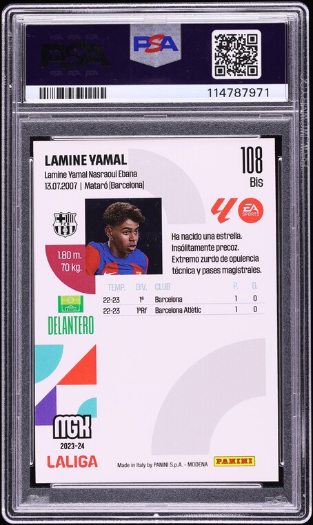 2023 Panini Megacracks La Liga EA Sports Lamine Yamal ROOKIE #108BIS PSA 10 GEM MINT