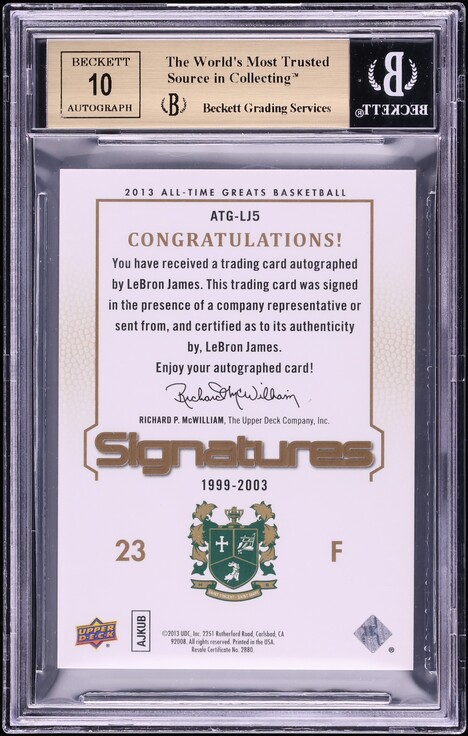2013 Upper Deck All-Time Greats LeBron James AUTO /30 #ATGLJ5 BGS 9.5 GEM MINT
