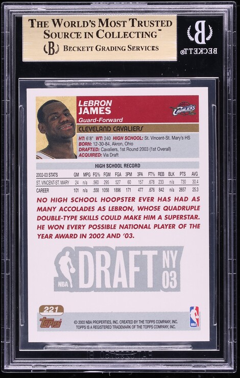 2003 Topps Baketball LeBron James ROOKIE #221 BGS 9.5 GEM MINT