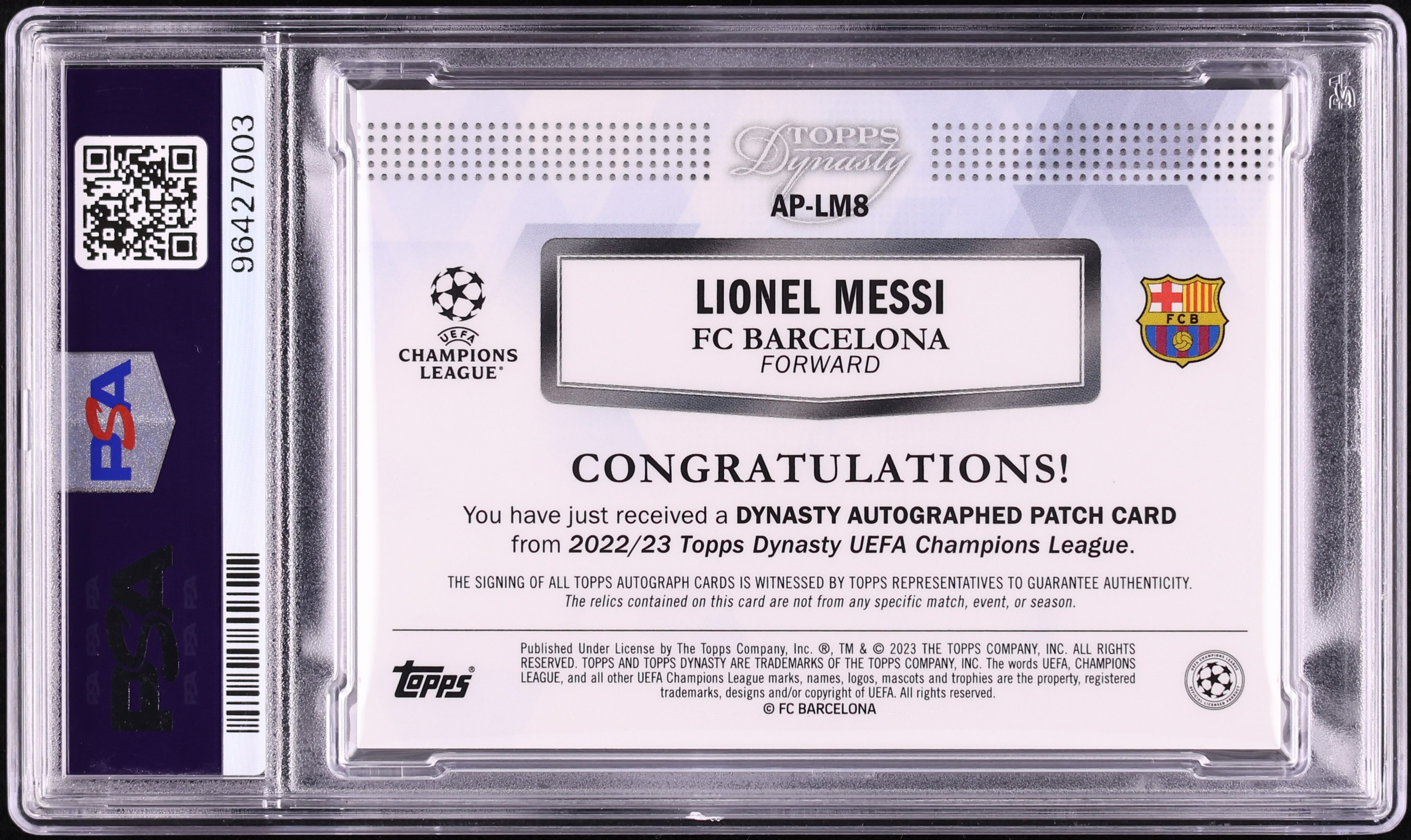 2022 Topps Dynasty UEFA Black Lionel Messi PATCH AUTO /5 #AP-LM8 PSA 10 GEM MINT on Fanatics Collect 2022 Topps Dynasty UEFA Black Lionel Messi PATCH AUTO /5 #AP-LM8 PSA 10 GEM MINT on Fanatics Collect