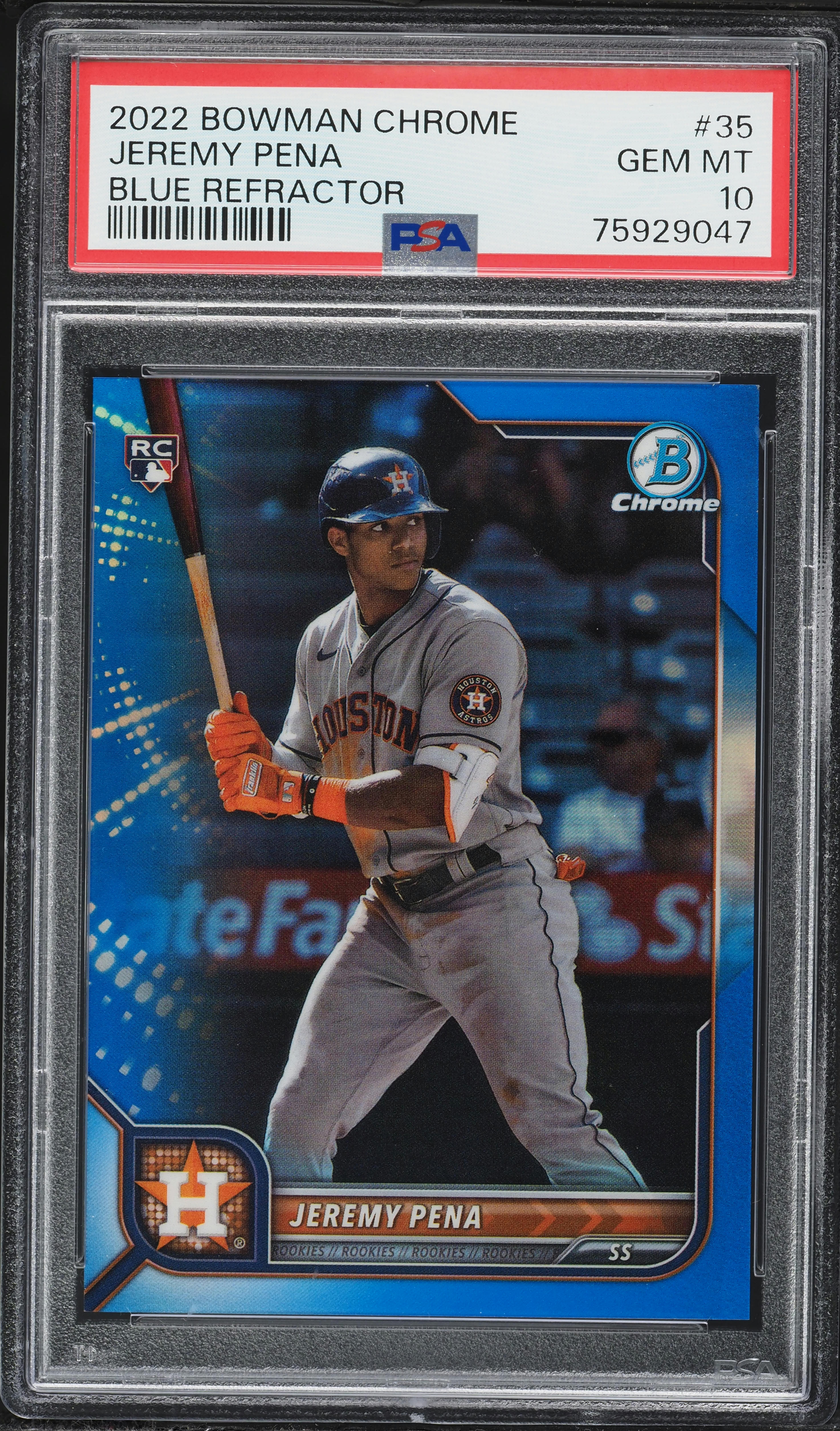 2022 Bowman Chrome Blue Refractor Jeremy Pena ROOKIE /150 #35 PSA