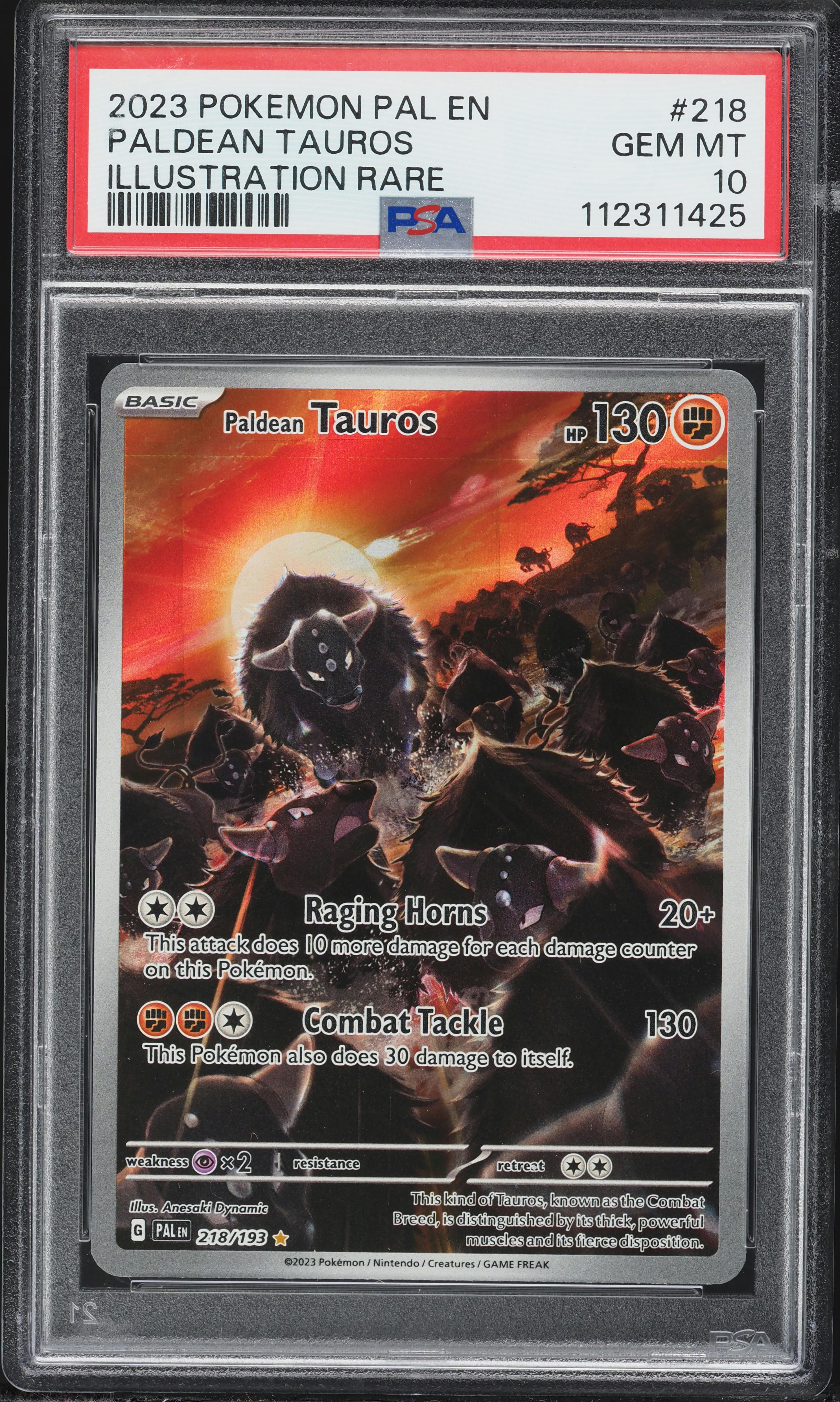 2023 Pokemon Scarlet & Violet Paldea Evolved IR Paldean Tauros #218 PSA 10 GEM MINT on Fanatics Collect 2023 Pokemon Scarlet & Violet Paldea Evolved IR Paldean Tauros #218 PSA 10 GEM MINT on Fanatics Collect