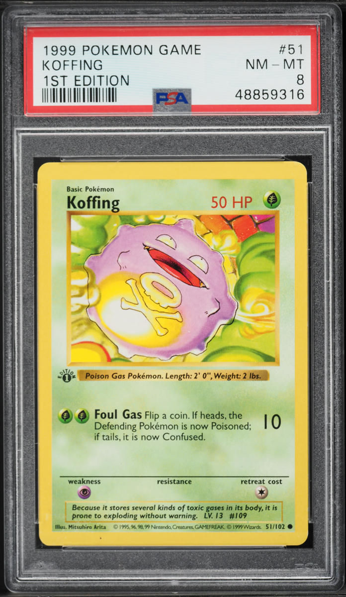 1999 Pokemon Base Set Shadowless 1st Edition Koffing #51 PSA 8 NM-MT