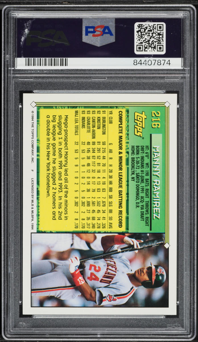 1994 Topps Manny Ramirez ROOKIE #216 PSA 9 MINT