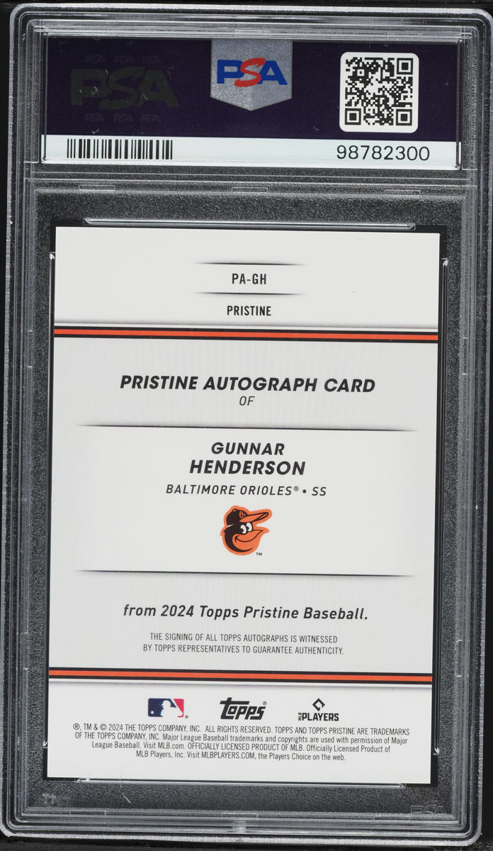 2024 Topps Pristine Gold Gunnar Henderson AUTO /50 #PAGH PSA 9 MINT