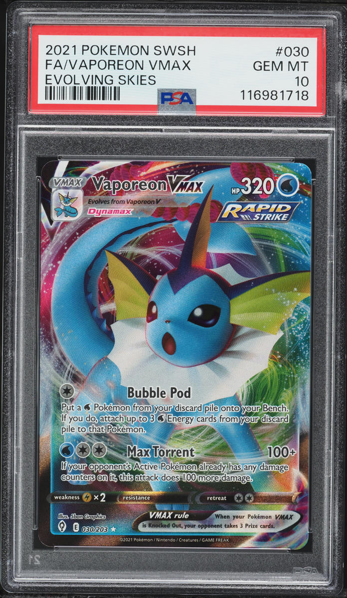 2021 Pokemon Sword & Shield Evolving Skies Full Art Vaporeon VMAX #30 PSA 10 GEM MINT