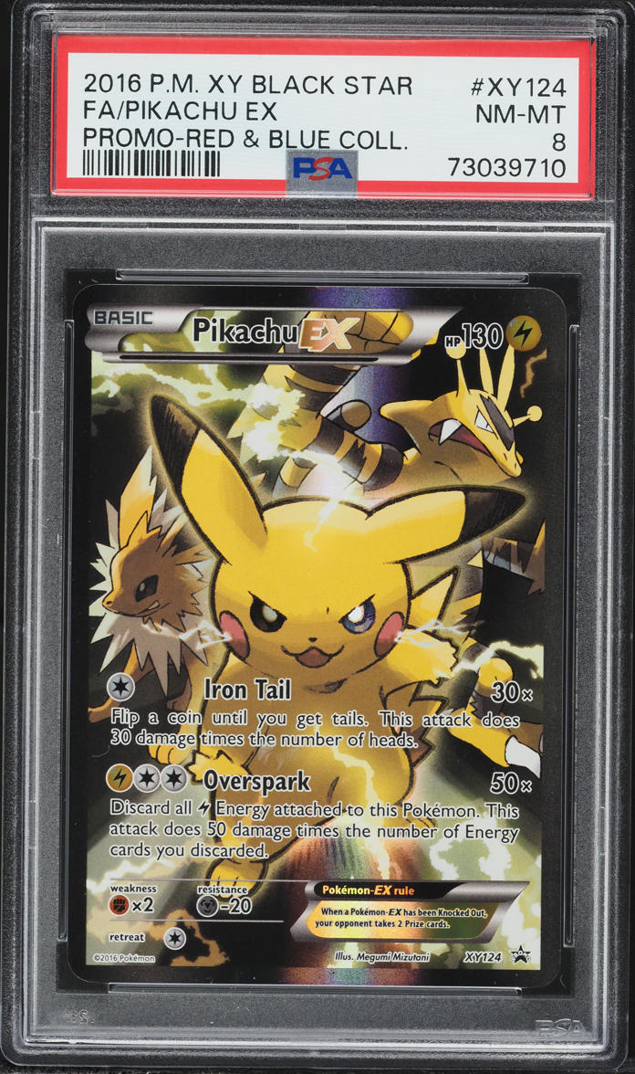 2016 Pokemon XY Promo Red & Blue Full Art Pikachu EX #XY124 PSA 8 NM-MT