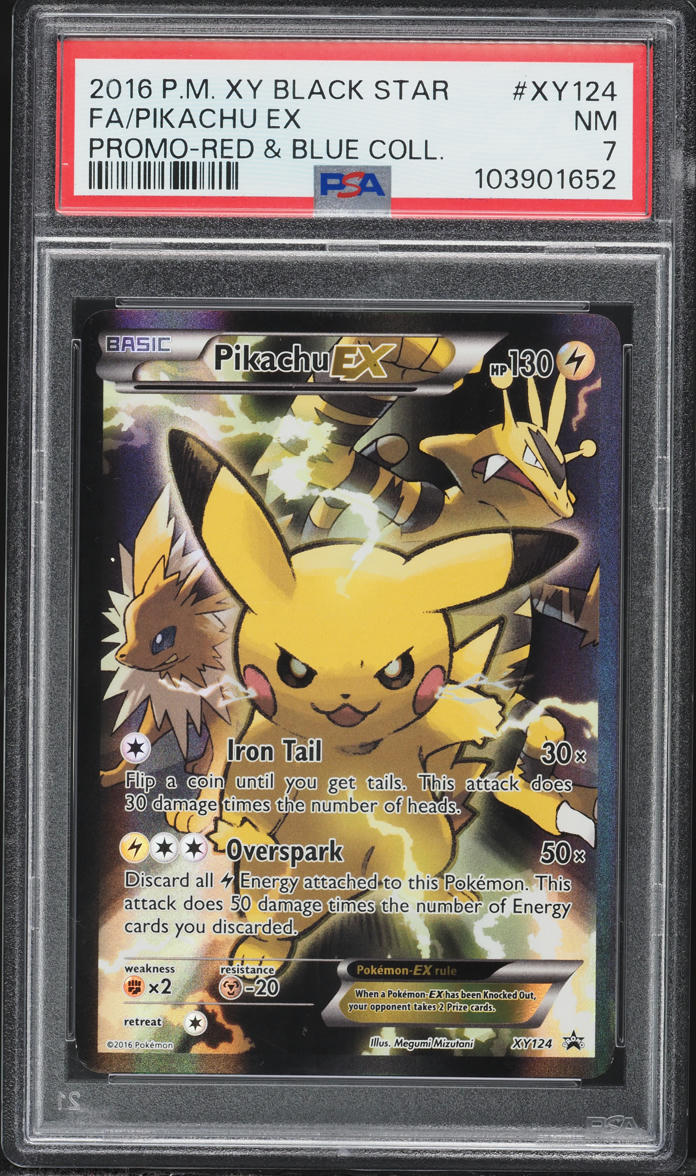 2016 Pokemon XY Black Star Promo Red & Blue Collection Full Art Pikachu EX #XY124 PSA 7 NRMT