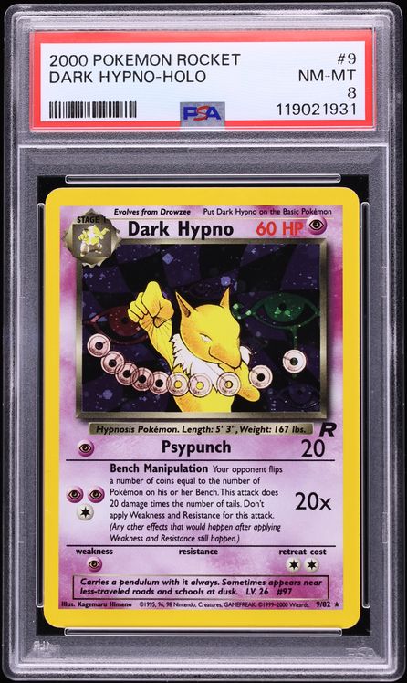 2000 Pokemon Team Rocket Holo Dark Hypno #9 PSA 8 NM-MT