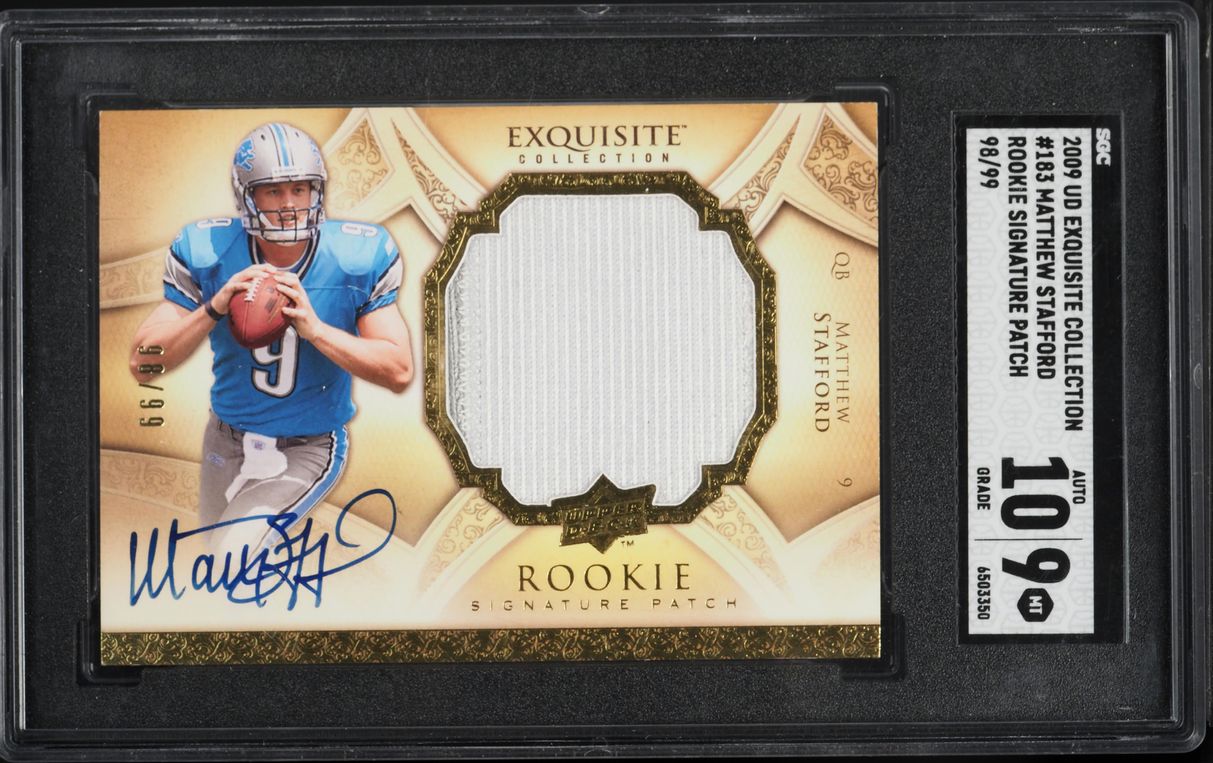 2009 Exquisite Collection Matthew Stafford ROOKIE PATCH AUTO /99 #183 SGC 9 MINT