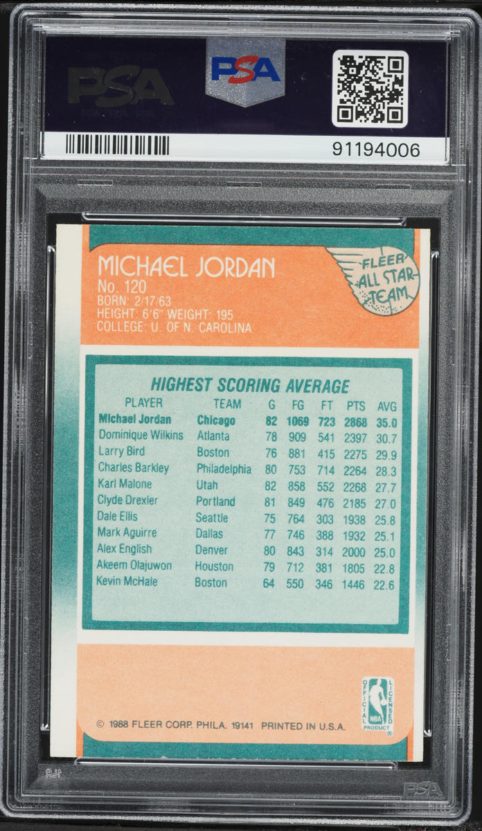1988 Fleer All Star Team Michael Jordan #120 PSA 7 NRMT