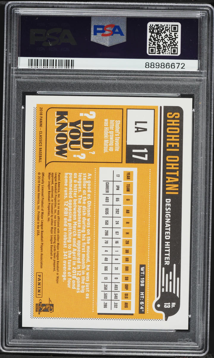 2018 Panini Chronicles Classics Shohei Ohtani ROOKIE #13 PSA 10 GEM MINT