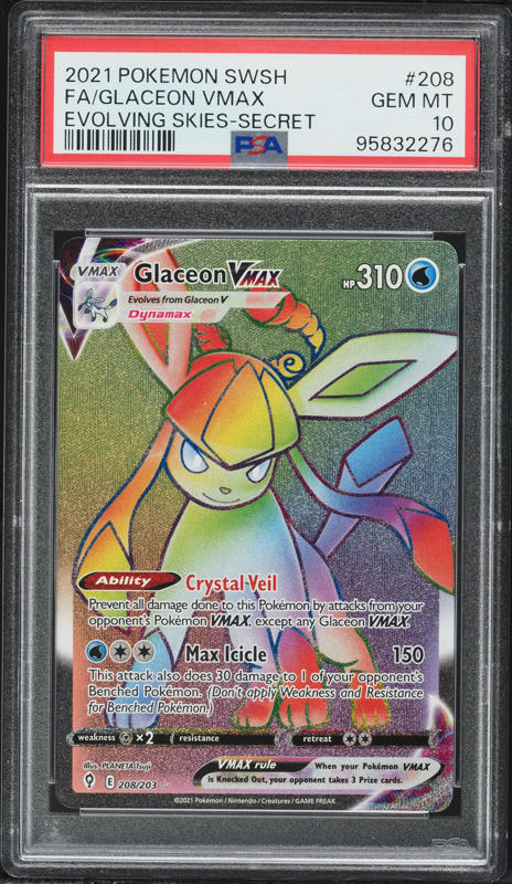 2021 Pokemon Sword & Shield Evolving Skies Hyper Rare Glaceon VMAX #208 PSA 10 GEM MINT