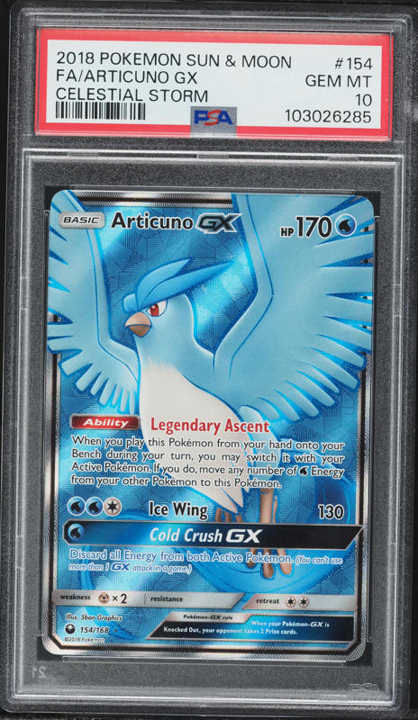 2018 Pokemon Sun & Moon Celestial Storm Full Art Articuno GX #154 PSA 10 GEM MINT